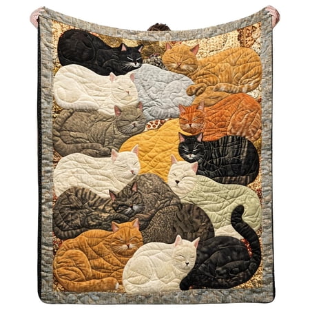 Cat Pattern Throw Blanket, 70x100cm Cozy Polyester Lap Wrap for Couch, Bed and Travel