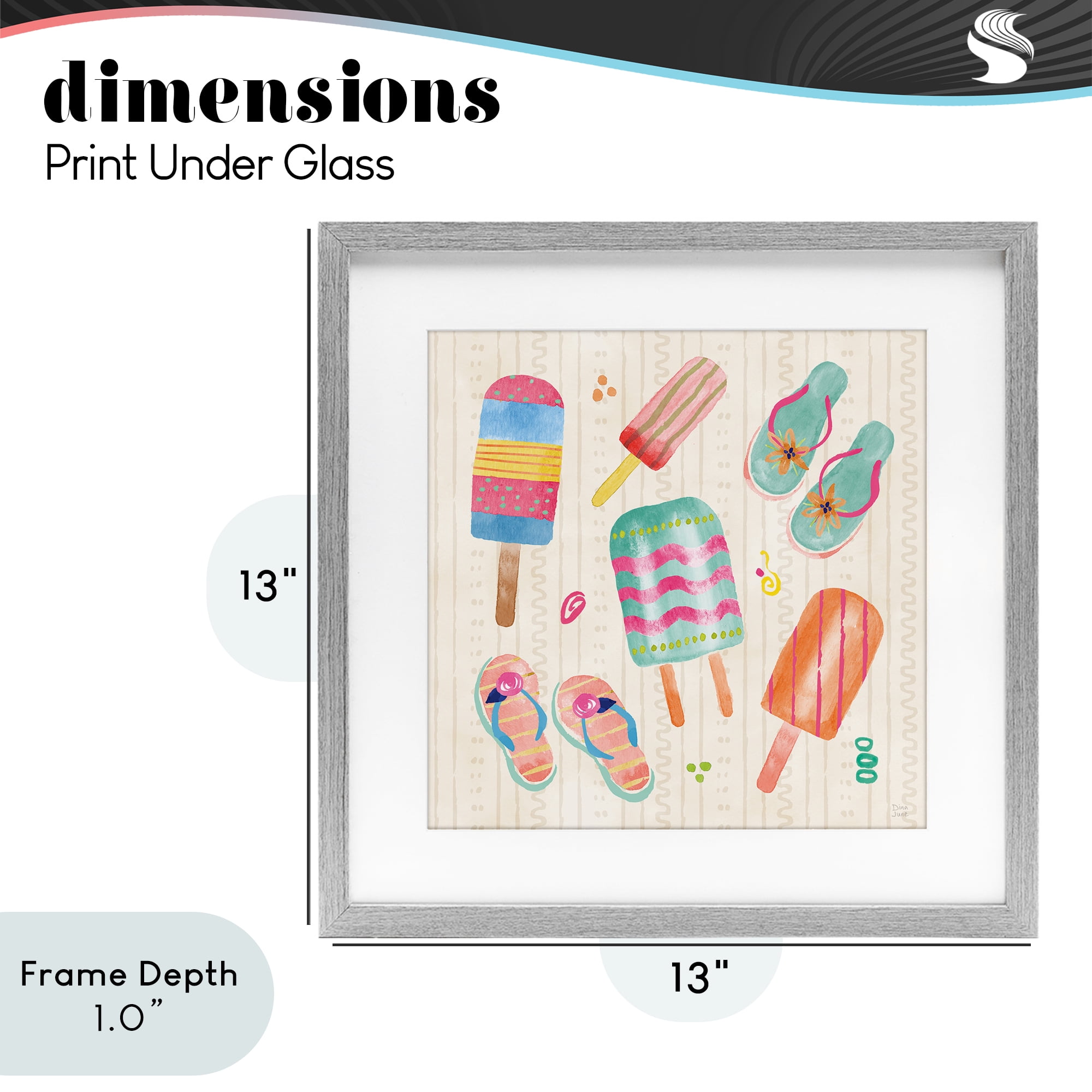 Stupell Industries Summer Popsicles & Sandals Gray Framed Print Under Glass, design by Dina June