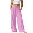 thumbnail image 1 of Women's Plus Size Linen Pants, Drawstring Waist, Loose Casual Joggers, Breathable Summer Wide Leg, 1 of 8