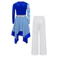 thumbnail image 5 of YiZYiF Kids Girls Worship Praise Dance Outfit 2-Piece Printed Irregular Liturgical Dress with Wide Leg Pants Set Blue White 16, 5 of 6