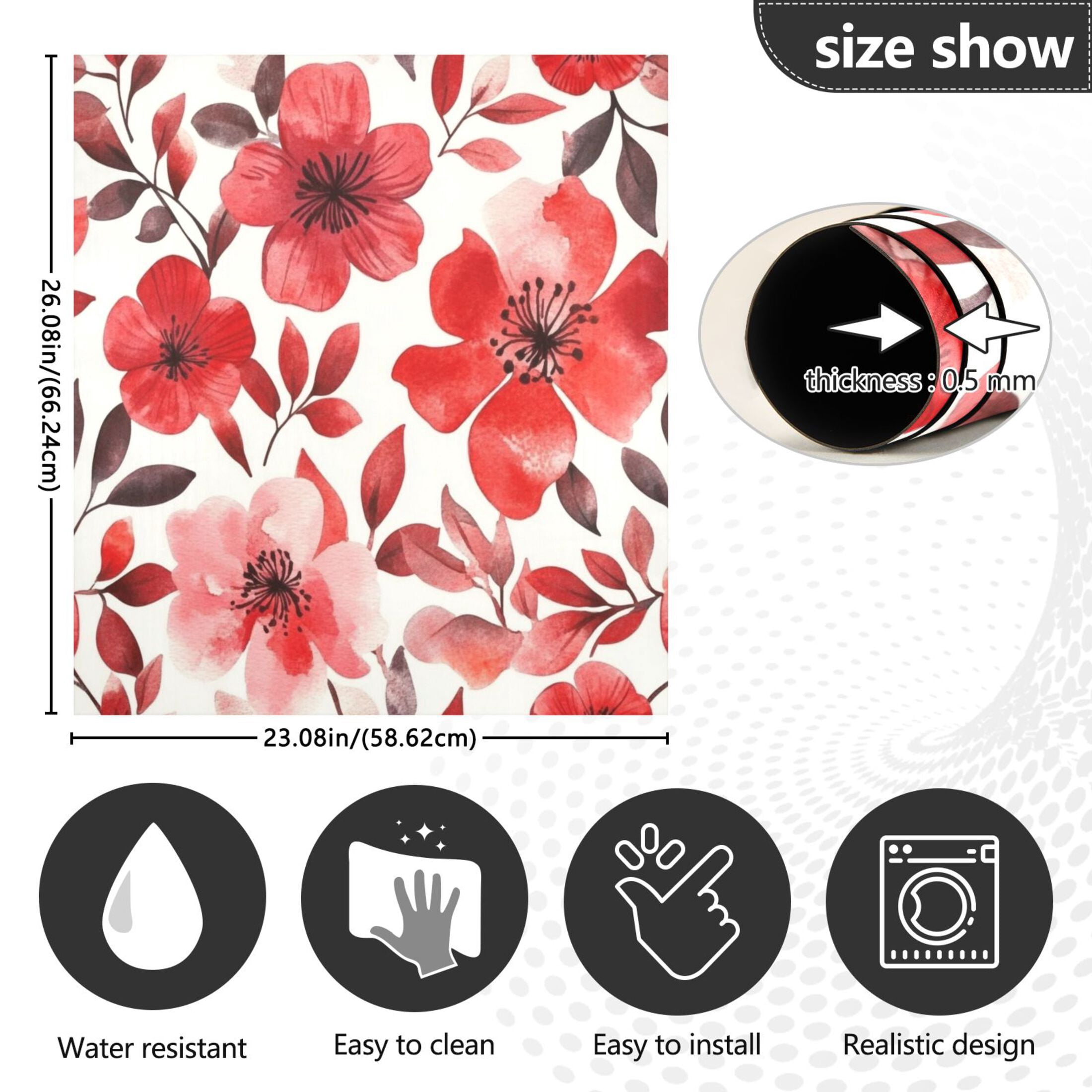 Dishwasher Magnetic Sticker 23x26 Inch Refrigerator Magnetic Sticker Washing Machine Magnetic Sticker Kitchen Panel Magnetic Sticker Home Decor Cartoon Red Flowers