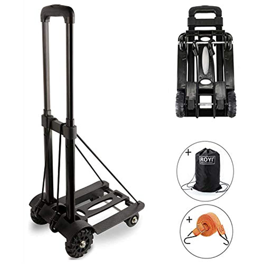 Portable Fold Up Dolly by Orange Tech 220 lbs Heavy Duty 4 Wheels Solid Construction Utility Cart Compact and Lightweight for Luggage/Personal/Travel/Auto/Moving/Office Use Folding Hand Truck