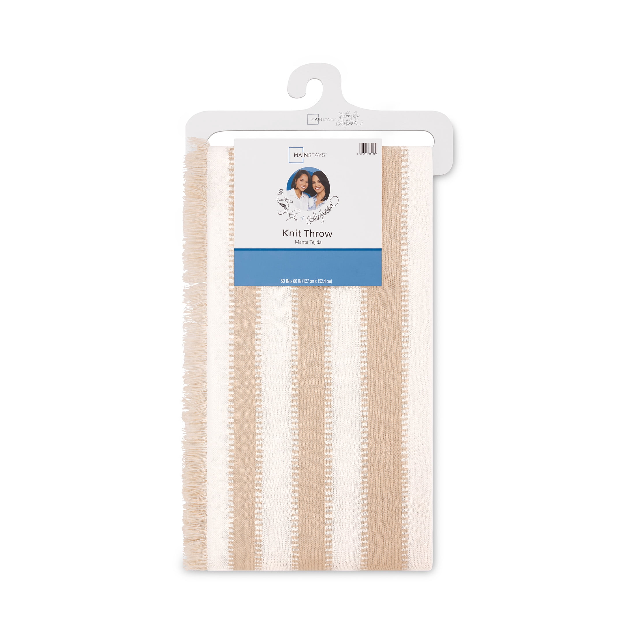 Mainstays by Becky G. & Alejandra Tapestry Knit Throw, Beige Stripe, 50" x 60"