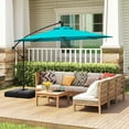 thumbnail image 2 of Gymax 10 FT Solar Offset Hanging Umbrella Patio Cantilever Umbrella w/ 32 LED Lights Turquoise, 2 of 10