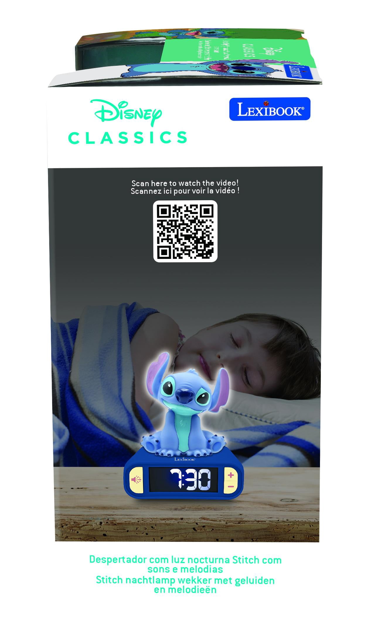 Lexibook, Disney Stitch, Stitch Nightlight Alarm Clock, Sounds and Melodies, LCD Backlit Screen, Luminous, Snooze, Blue