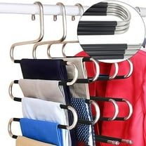 Space Saving Non-Slip 4 Pack S-Shape Trousers Hangers,Stainless Steel Closet Storage Organizer for Pants, Jeans & Scarves(Black)