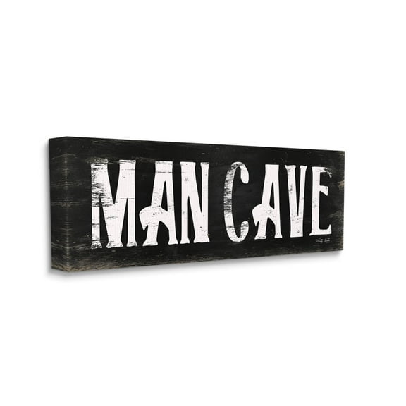 Stupell Home Décor Man Cave Black and White Textured Word Design Canvas Wall Art by Cindy Jacobs