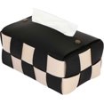 thumbnail image 1 of Modern PU Leather Tissue Box Cover with Checkerboard Design for Home Decor, 1 of 5