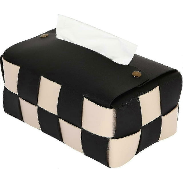 Modern PU Leather Tissue Box Cover with Checkerboard Design for Home Decor
