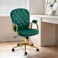 thumbnail image 4 of Velvet Office Chair Desk Chair with Gold Base, Comfortable Makeup Vanity Chair with Back and Wheels, Swivel Rolling Chair for Girls Women Study Bedroom, Green, 4 of 19