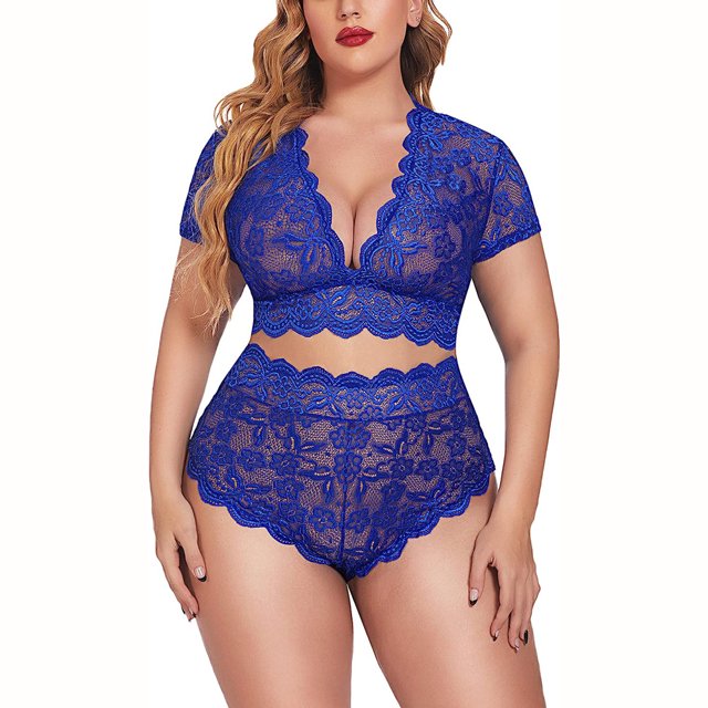 Zhuge Conjunto de Lencería Mujer Sexy Encaje, Talla Grande XL Azul, Lencería Erótica para Mujer para Momentos Especiales