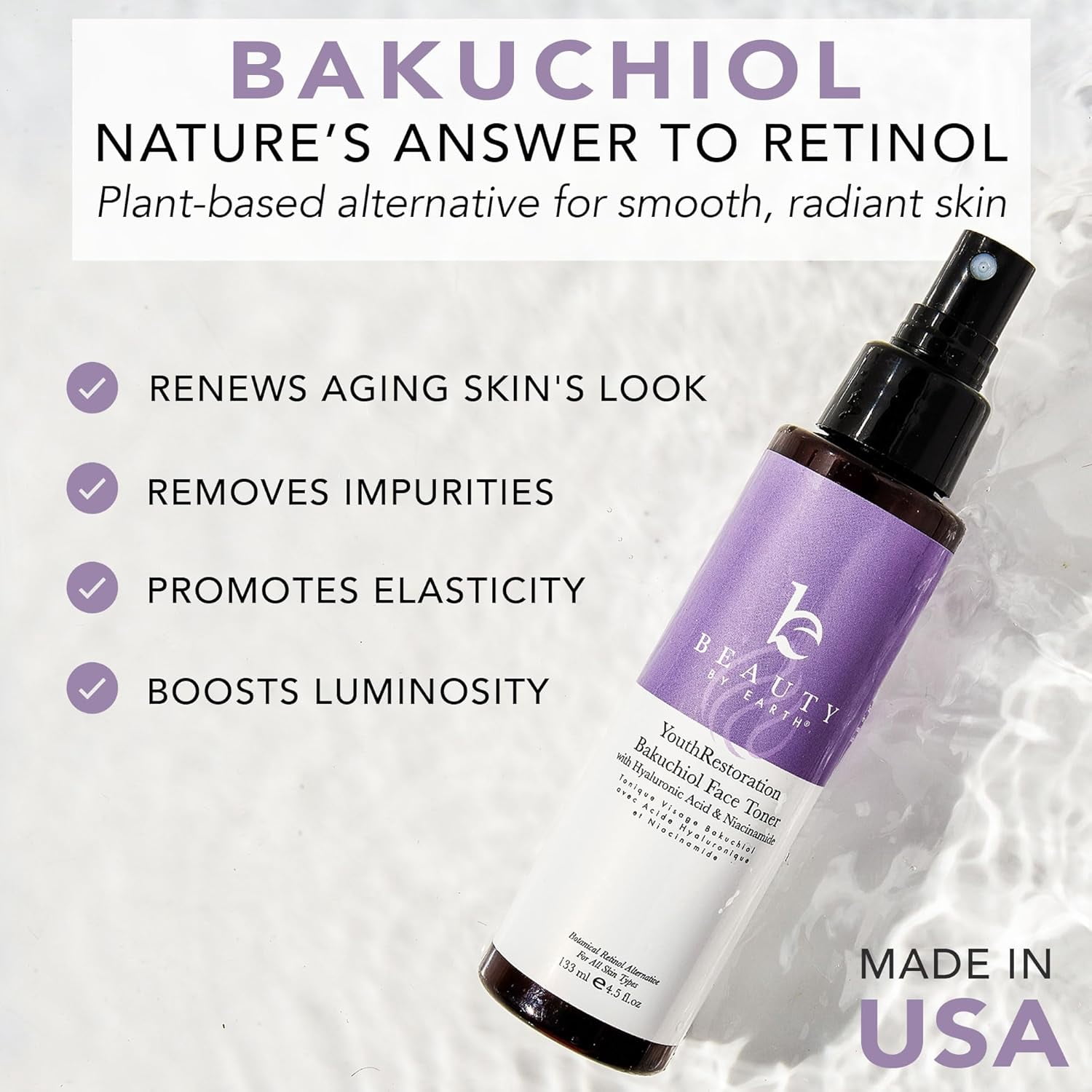 Bakuchiol Face Toner - USA Made with Natural & Organic Ingredients, Skin Toner for Oily and Acne Prone Skin, Spray Toner for Aging Skin,Smoothes Fine Lines&Wrinkles, Face Toner for Women Anti Aging