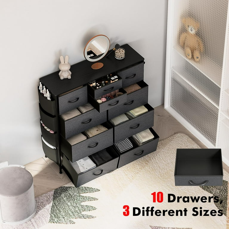  WLIVE Dresser for Bedroom with 10 Drawers, Tall Storage Tower  with Drawer Organizers, Side Pockets and Hooks, Fabric Dresser, Chest of  Drawers for Living Room, Closet, Hallway, Dark Grey : Home