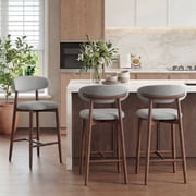 AFO 26" Counter Height Bar Stools Set of 2, Kitchen Bar Stools With Curved Back & Wood Legs, Mid Century Modern Upholstered, For Kitchen Island Dining Room, Light Grey