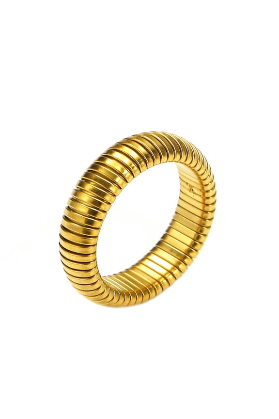 Women's Stainless Steel Threaded Snake Chain Ring Punk Stacking Finger Band 7.5MM-Gold Size 9