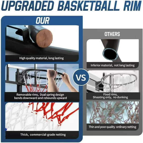 Basketball Rim, 18" Replacement Wall Mounted Outdoor Basketball Hoop, Heavy Duty Solid Steel, Double Spring Basketball Hoop Rim with All Weather Net for Indoor and Outdoor Hanging