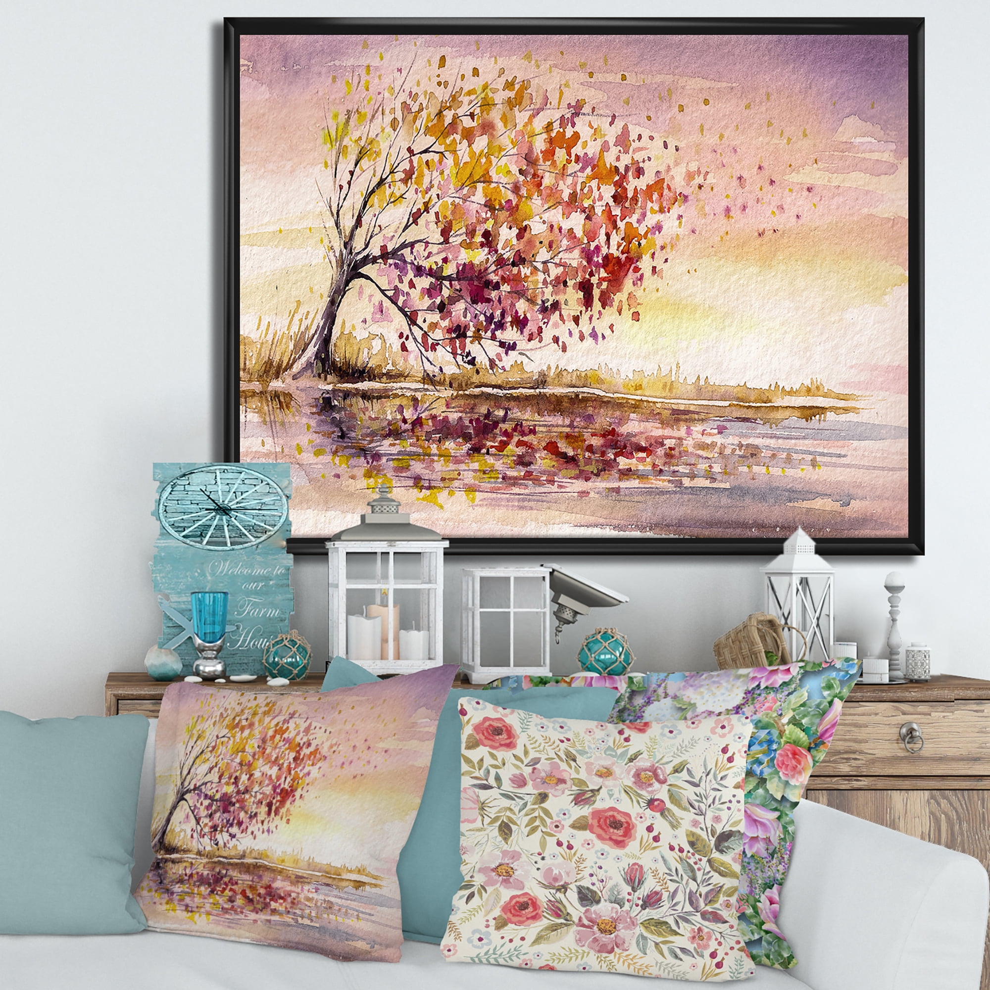 Designart 'Orange and Yellow Autumn Tree' Traditional Framed Canvas Wall Art Print