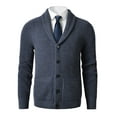 thumbnail image 1 of Men's Shawl Collar Cardigan Sweater Slim Fit Cable Knit Button up Merino wool Sweater_Navy_XXXX-Large, 1 of 5