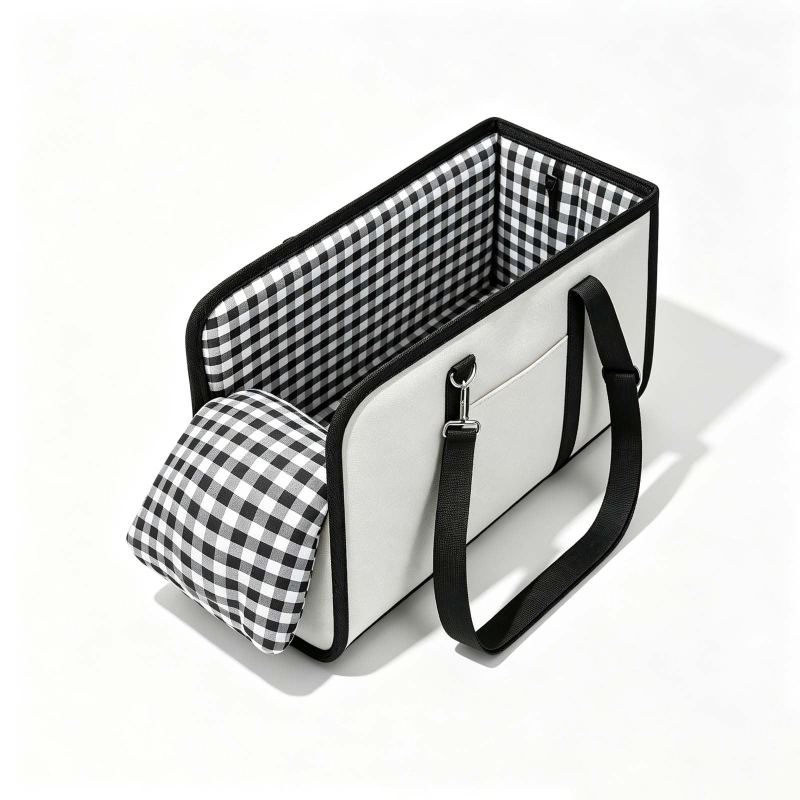 16.5×8.6×8.6 Inch Portable Pet Car Seat Carrier Soft Lined Travel Pet Bed With Detachable Checkered Cushion Sturdy Oxford Small Puppy Kitten Transport Bag For Vehicle Outdoor Trip