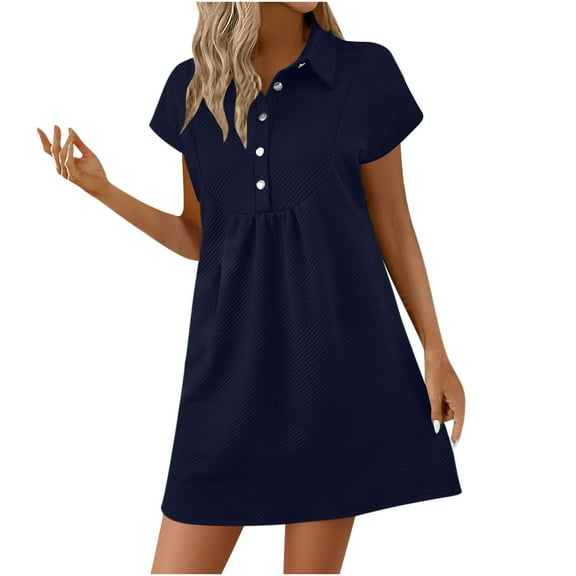 Mingw Ladies Babydoll Dresses Babydoll Short Sleeve Polo Shirt Dress Casual Activewear Solid Color Loose Mini Dresses M