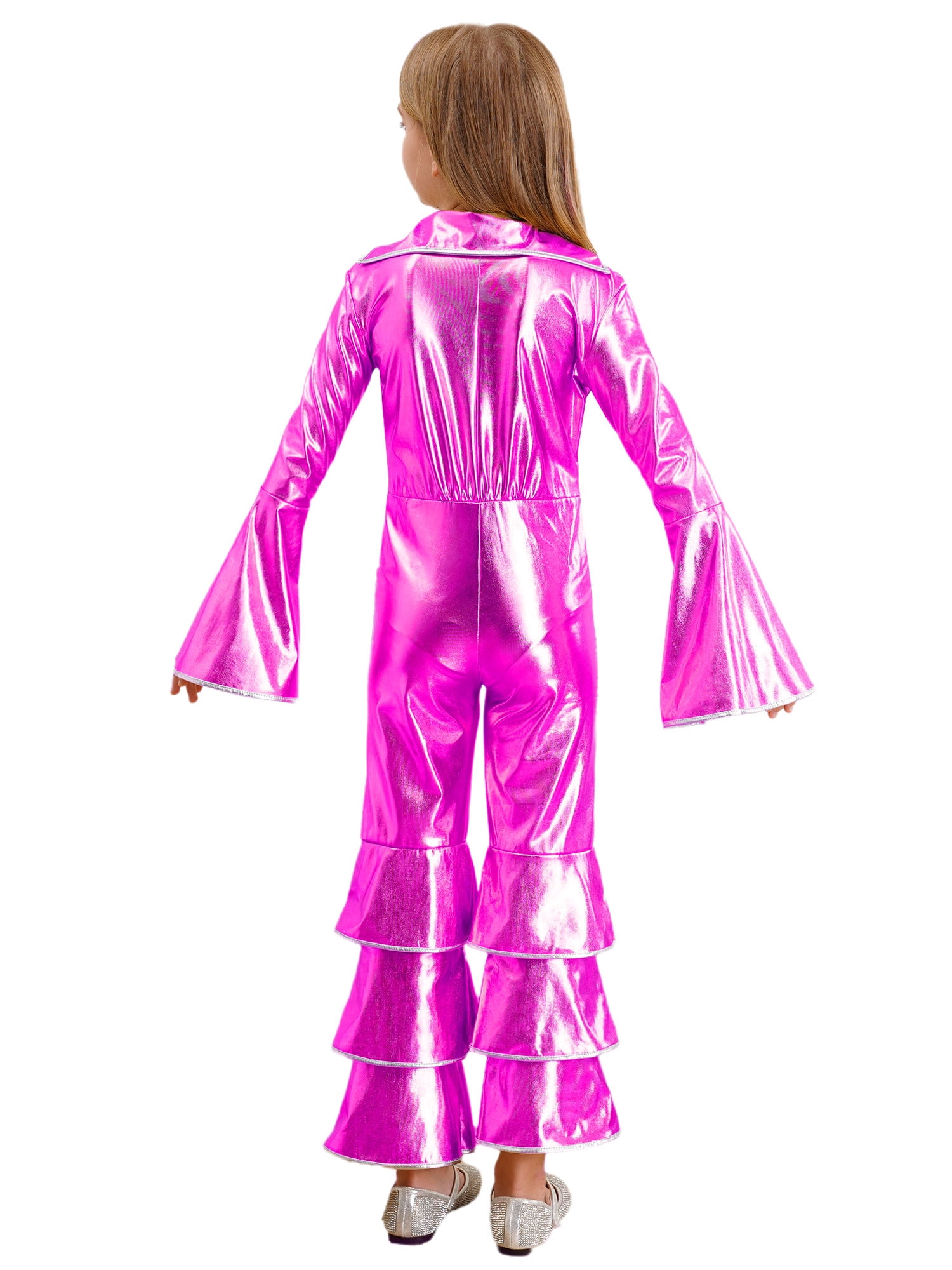 Ocealan Girls Retro Disco Dance Jumpsuits Metallic Rock Star Babydoll One Piece Bodysuit Hot Pink 14