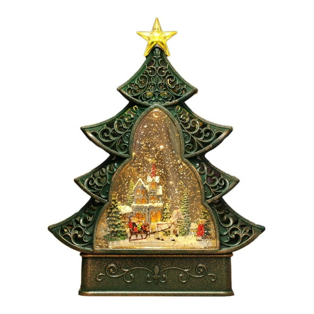 Caja de música giratoria con forma de árbol de Navidad creativo para decoración de interiores y hogar para niños y niñas. Pequeño pueblo