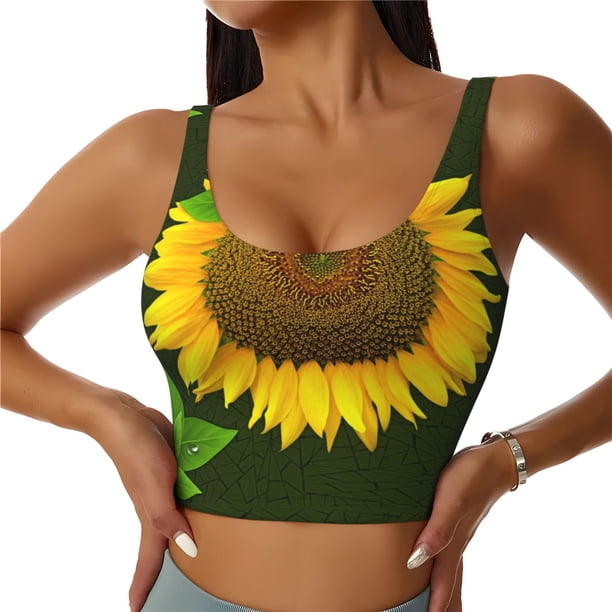 Fotbe Sunflower Sujetador Deportivo Largo sin Aros para Mujer con Almohadillas y Soporte Medio, Transpirable y Absorbente, Camiseta Tipo Chaleco o Tank Top-Small