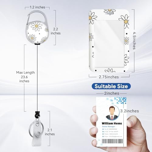 2 Pack Flower ID Badge Holder with Heavy Duty Retractable Reel Keychain for WomenStudents,Teachers, Nurses, Office Use 9