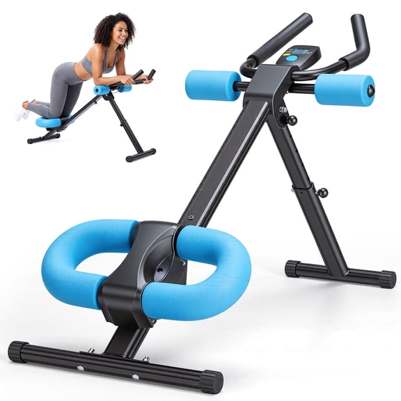 SHOUFTW Adjustable Ab Machine for Home Gym, Foldable Ab Workout Equipment with Knee Protection & LCD Monitor, Core & Stomach Trainer, Black Blue