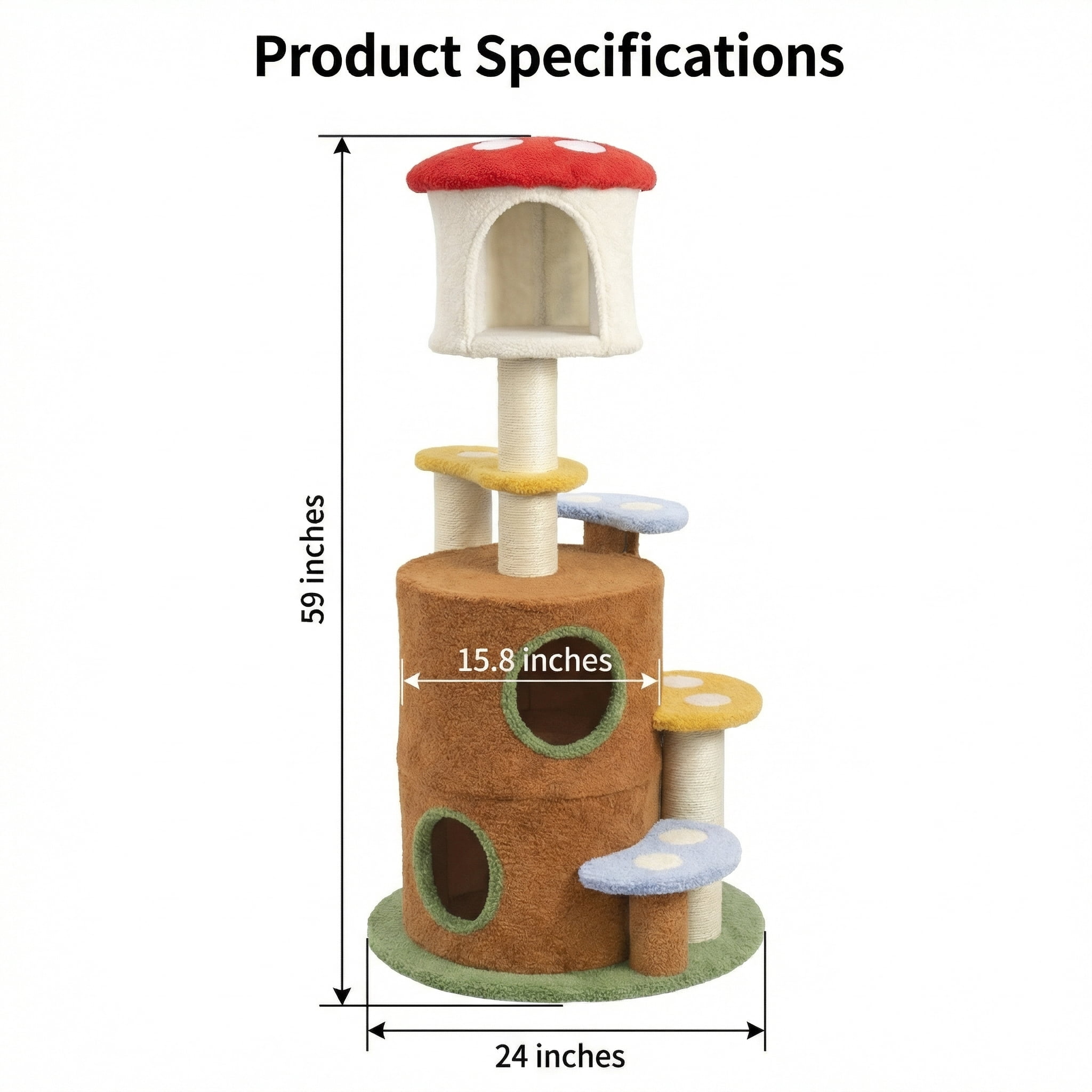 Mushroom Cat Tree, Cozy Condo Hideouts, Soft Plush, Sisal Scratching Posts, Forest Decor