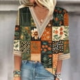 thumbnail image 1 of Xuyuer Women's Printed V-Neck 3/4 Sleeve Blouse, Loose Fit Casual T-Shirt Top for Spring and Summer Outfits, 1 of 5