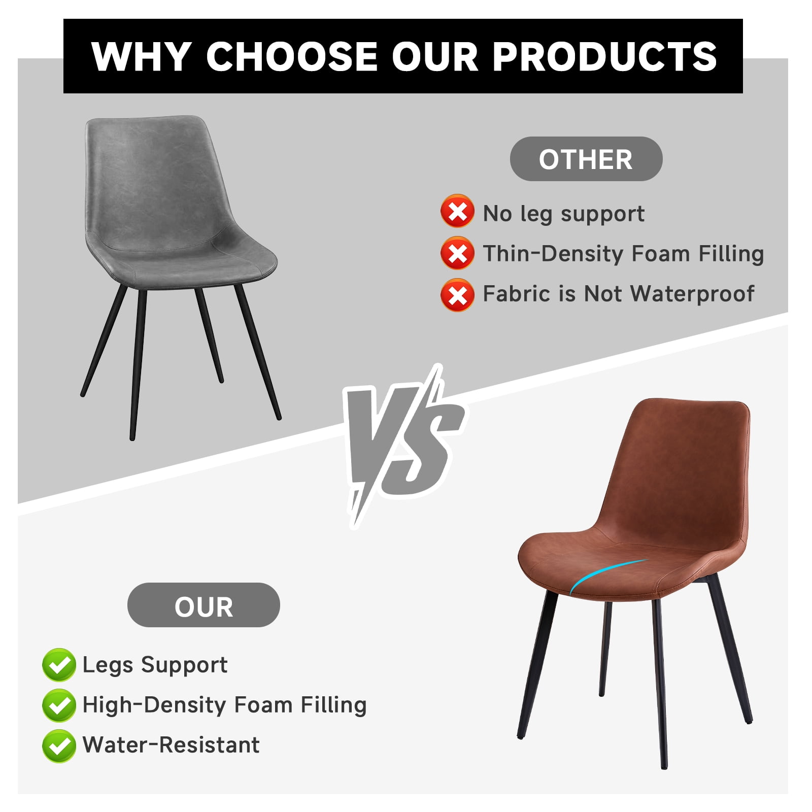 Dining Chairs Set of 4 Modern [Synthetic Leather] Upholstered Kitchen Chairs with Contoured Backrest Metal Legs for Dining Living Room Home, Brown