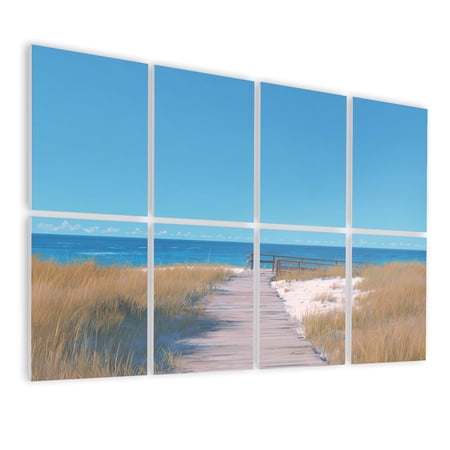 8 Pack Art Acoustic Panels Sound Absorbing Beach Coastal Seascape Wooden Boardwalk Beach Sand Path Tall Beach Decorative Soundproof Wall Panels Self Adhesive for Nursery Game Room Bedroom 48 x32