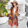 thumbnail image 5 of Trees Orange Autumn Women Swimsuit Cover up V Neck Beach Dress Short Sleeve Vacation Outfits Swimwear, 5 of 7