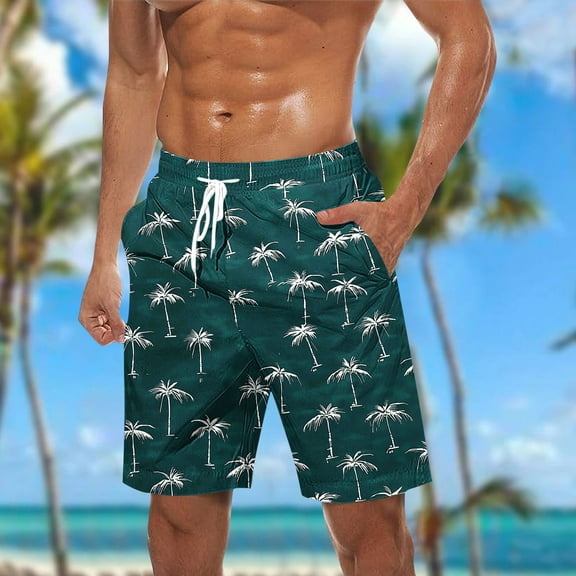 DIOAZUD Mens Swim Trunks Quick Dry Swim Shorts Hawaiian Palm Tree Print Summer Beach Shorts Big and Tall Elastic Waist Bathing Suit Swimwear with Pockets