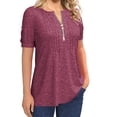 thumbnail image 2 of Short Sleeved Women Crewneck Casual Half Zipper Blouse, 2 of 3