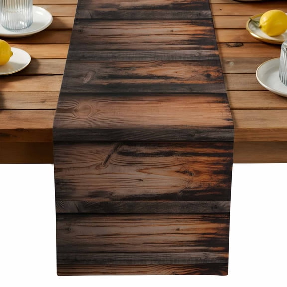 Vintage Wooden Boards Table Runner, Black Brown Wood Grain Retro Kitchen Table Runners Dress Scarves for Table Decorations Party/Restaurant/Indoor Outdoor Use, 13x72in