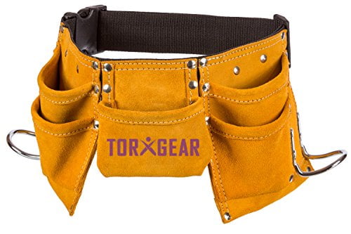 Childs Leather Tool Belt - Yellow Suede Leather Working Tool Pouch for Dress Up and Costume. Waist Size 21'-30' Unisex