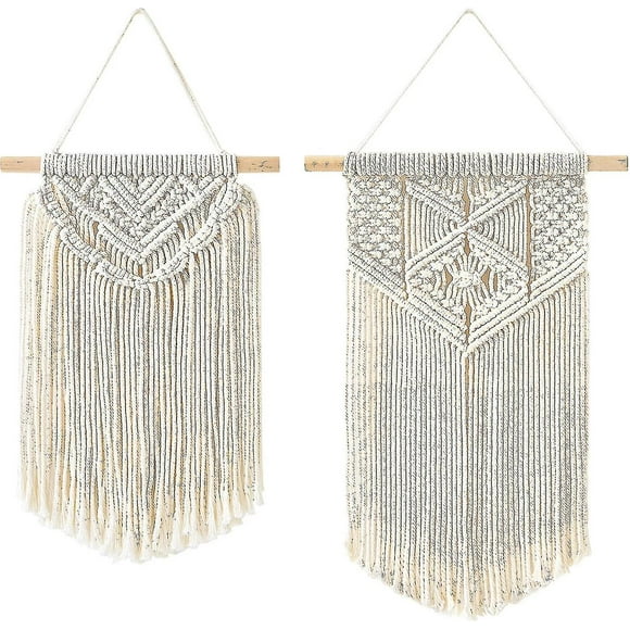 2 Pcs Macrame Wall Hanging Art Woven Boho Wall Decor Home Chic Banner Decoration