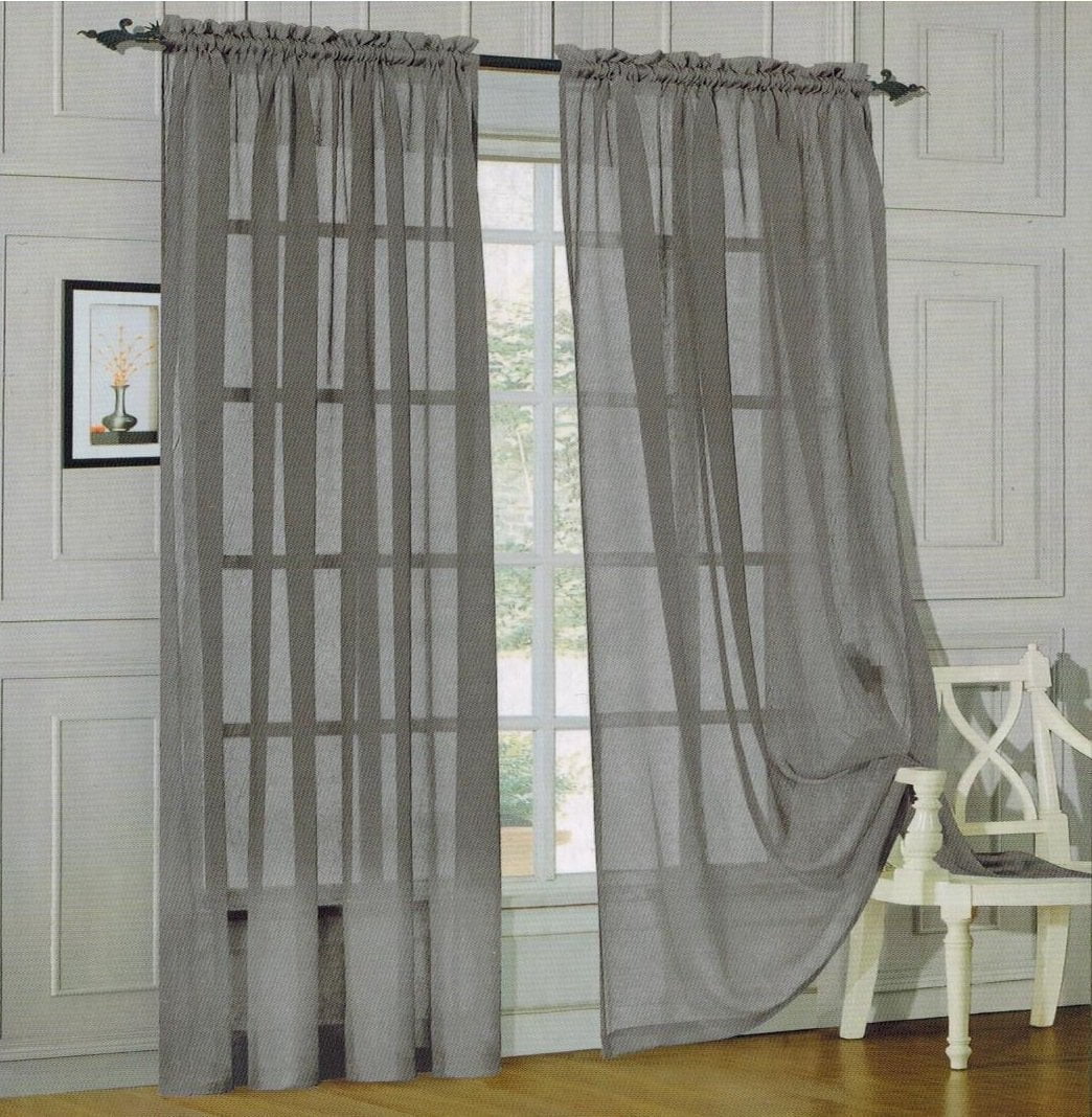 2 Piece Solid Sheer Panel With Rod Pocket Window Curtain 40 Inch Width X 84 Inch Length Silver 2 Piece Solid Sheer Panel With Rod Pocket Window Curtain 40 Inch Width X 84 Inch Length Silver