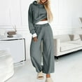 thumbnail image 2 of Bixock Women Fall and Winter Outfit Set,Women Two-piece Set,Women Casual Set Fall and Winter Solid Color Hooded Mock Two-Layer Top and Wide Leg Pants Two-Piece Outfit Set, 2 of 5