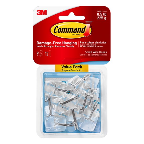 Command Clear Small Wire Hooks, 9 Hooks, 12 Strips (Holds 0.5 lb