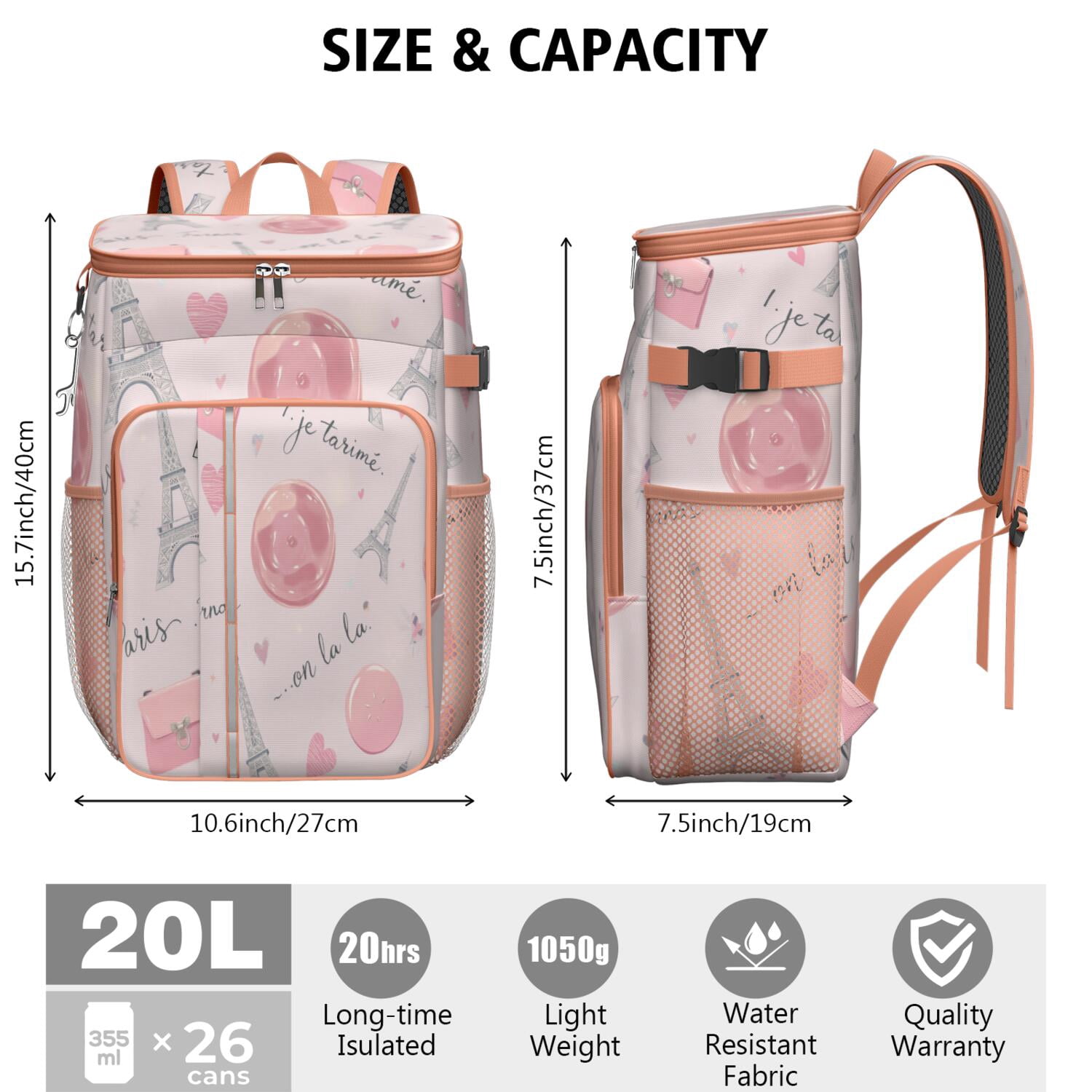 Tower Pink Cooler Backpack Insulated Waterproof Leak Proof Backpack Cooler Lightweight Lunch Picnic Camping Backpack Cooler for Office Workers Outdoor Enthusiasts