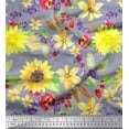 thumbnail image 1 of Soimoi Viscose Chiffon Fabric Leaves & Sunflower Watercolor Decor Fabric Printed Yard 42 Inch Wide, 1 of 1