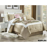 Unique Home Naples Comforter 7 Piece Bed Set Ruffled Bed In A Bag Clearance bedding Comforter Duvet Fade Resistant, Super Soft, King, Brown/White