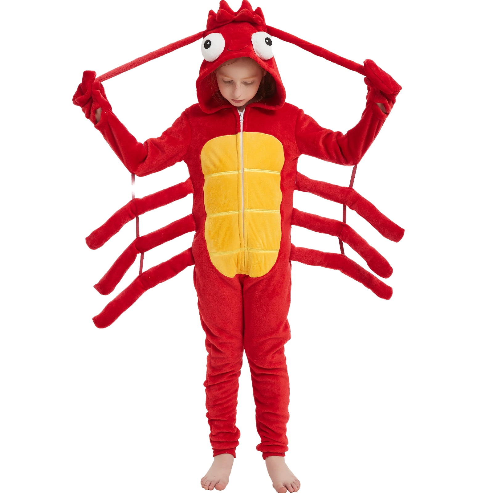 SWEETXIN Kids Lobster One-Piece Pajamas Halloween Snug Plush Costume Sleepwear Christmas Gifts for Girls Boys 12Years
