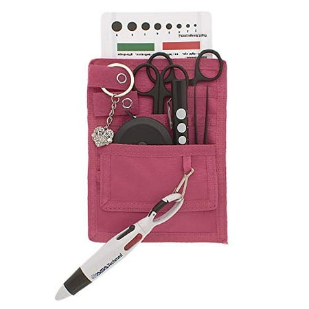 4 Pockets Nurse Organizer Pouch w/Tactical Black Tools - Medical Instrument Organizer with Lister Scissors, LED Penlight, Eye Chart, Chart Pen + More - AsaTechmed (Light Pink)
