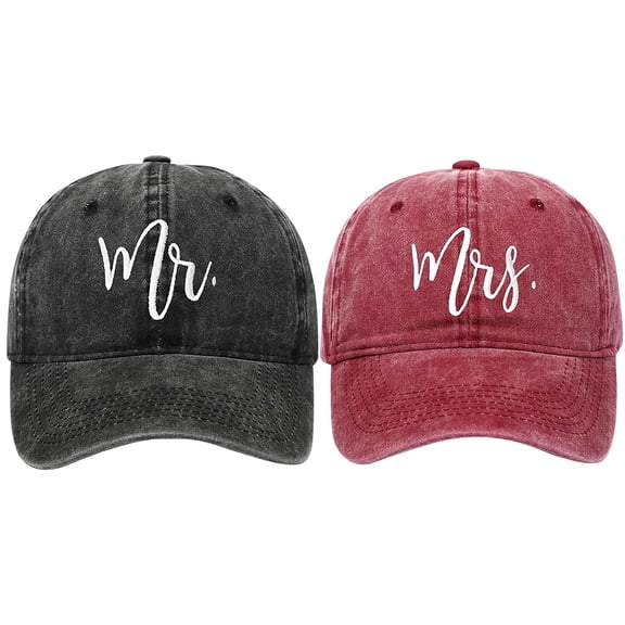 Mr Embroidered Baseball Cap, Washed Black Distressed Denim Dad Hat with Cursive Script, Matching Couple Hat Set for Wedding, Groomsmen Wedding Hat and Matching Couple Photo Prop