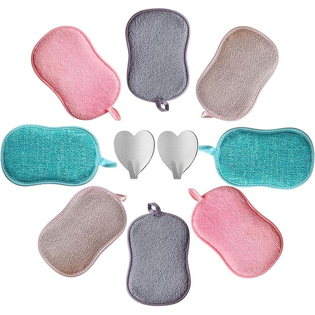 Esponjas para lavar platos reutilizables con bordes reforzados duraderos, microfibra antirayaduras para utensilios de cocina antiadherentes, lavables a máquina, limpieza reversible, diseño ergonómico
