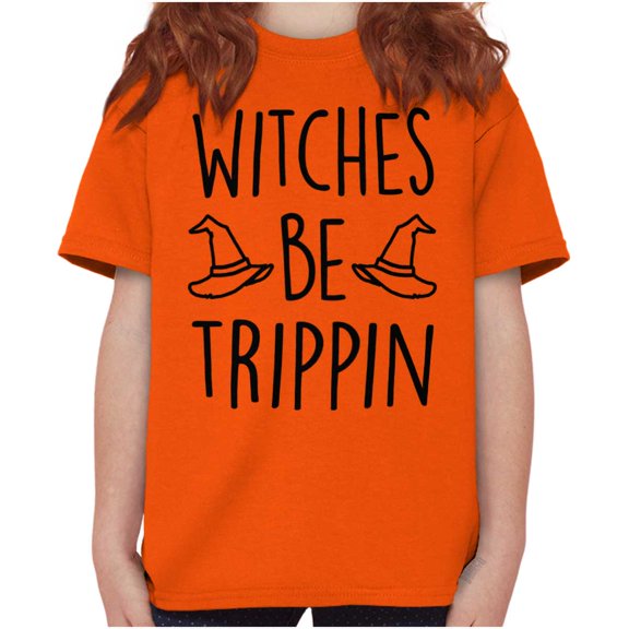 Halloween Witches Be Trippin Pun Girls Kids T Shirt Tees Teen Brisco Brands L